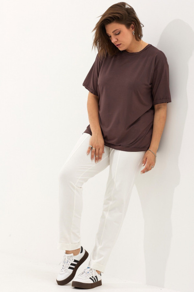 Трикотажная блуза свободного кроя с укороченным рукавом BegiModa 4100 мокко - фото 4