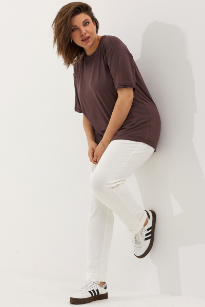 Трикотажная блуза свободного кроя с укороченным рукавом BegiModa 4100 мокко - фото 3