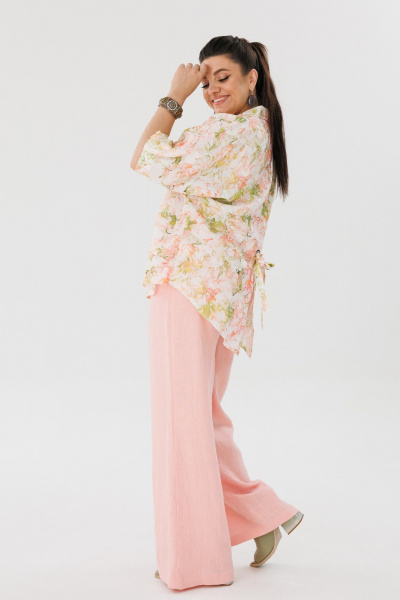 Льняные летние брюки с карманами и комфортной посадкой Anelli 1425.2 клубничный_крем - фото 6