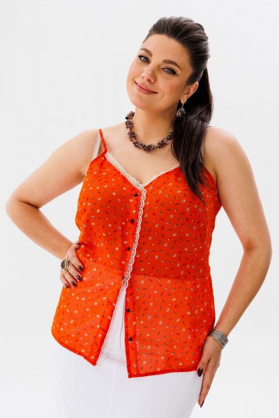 Летний оранжевый топ с кружевом на каждый день Anelli 1090 морковка - фото 1