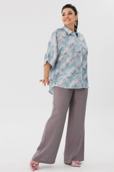 Льняная летняя блуза в стиле casual с рукавом летучая мышь Anelli 1464 прозрачная_вода - фото 6