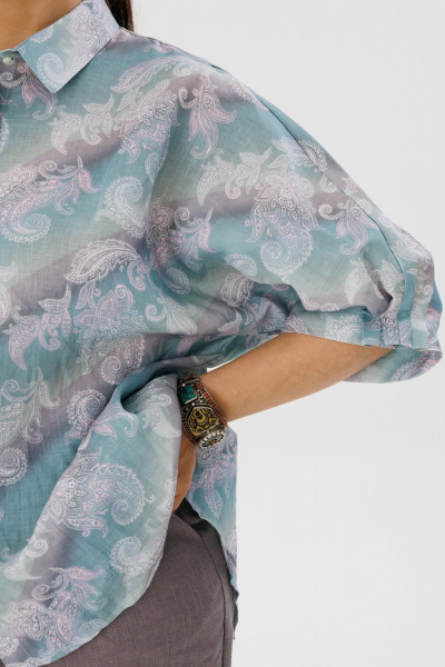 Льняная летняя блуза в стиле casual с рукавом летучая мышь Anelli 1464 прозрачная_вода - фото 5