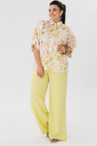 Льняная летняя блуза на каждый день с завязками и рукавом летучая мышь Anelli 1464 цветок_миндаля - фото 3