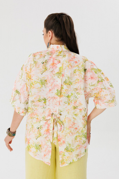 Льняная летняя блуза на каждый день с завязками и рукавом летучая мышь Anelli 1464 цветок_миндаля - фото 5