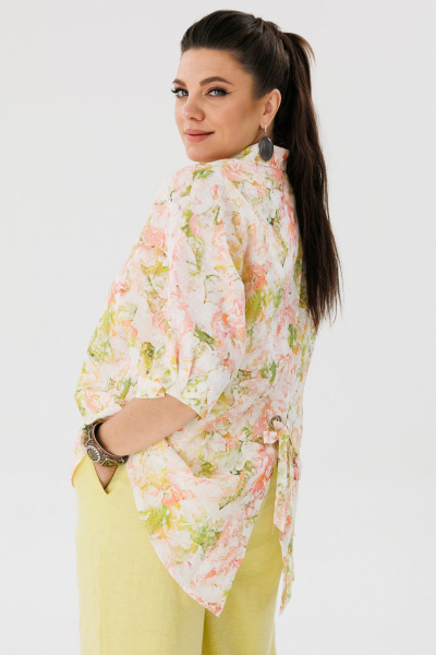 Льняная летняя блуза на каждый день с завязками и рукавом летучая мышь Anelli 1464 цветок_миндаля - фото 4