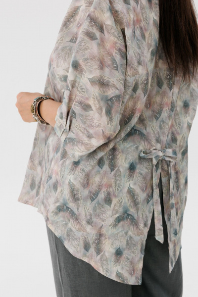 Льняная летняя блуза в стиле casual с рукавом летучая мышь Anelli 1464 серый - фото 6