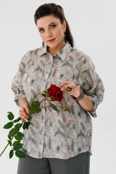 Льняная летняя блуза в стиле casual с рукавом летучая мышь Anelli 1464 серый - фото 2