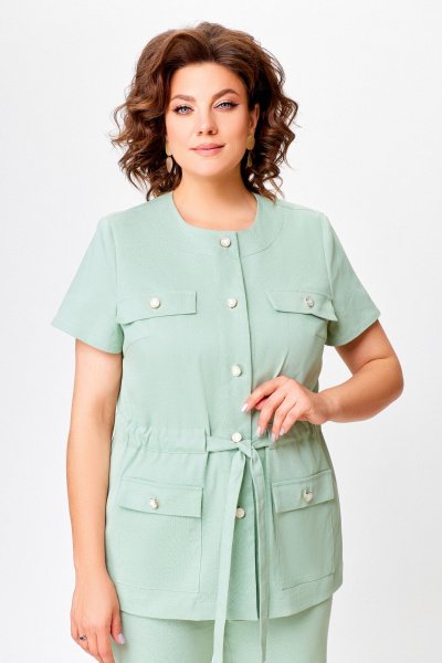 Зеленый летний костюм из хлопка с жакетом и брюками Swallow 759.2 мята - фото 9