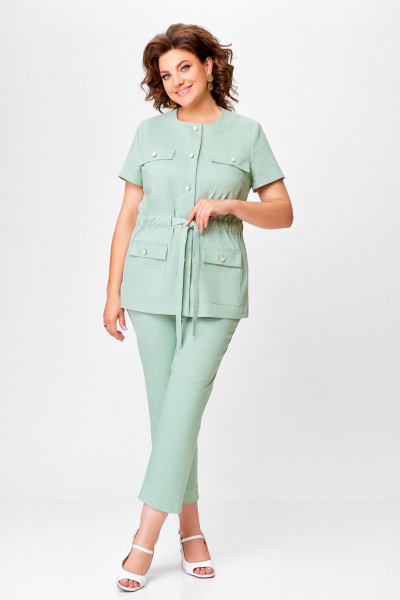 Зеленый летний костюм из хлопка с жакетом и брюками Swallow 759.2 мята - фото 8