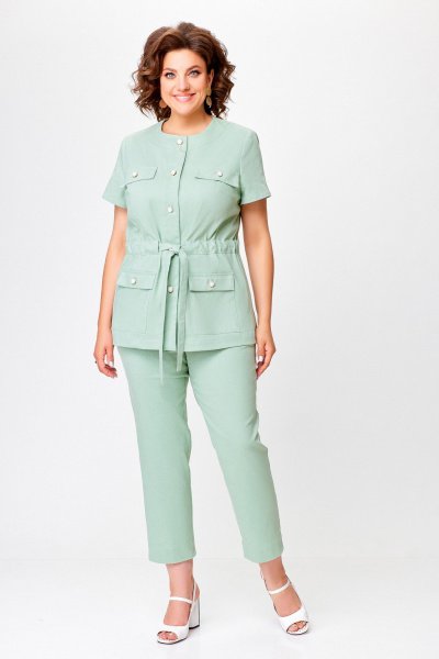 Зеленый летний костюм из хлопка с жакетом и брюками Swallow 759.2 мята - фото 7