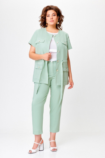 Зеленый летний костюм из хлопка с жакетом и брюками Swallow 759.2 мята - фото 2