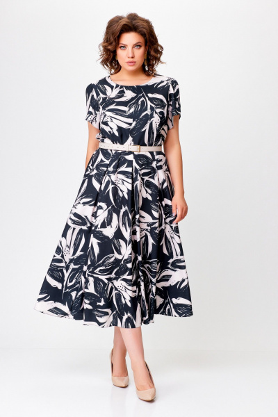 Летнее платье из вискозы в черном стиле на каждый день Swallow 760 черный+бежевые_цветы - фото 4