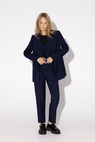 Синий летний костюм-тройка из вискозы с жилетом и брюками PiRS 4785 темно-синий - фото 1