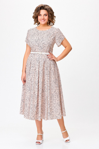 Платье А-силуэта из вискозы: с ремнем и на пуговицах Swallow 756 беж+черные_камушки - фото 8