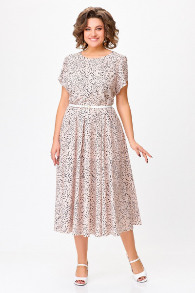 Платье А-силуэта из вискозы: с ремнем и на пуговицах Swallow 756 беж+черные_камушки - фото 7