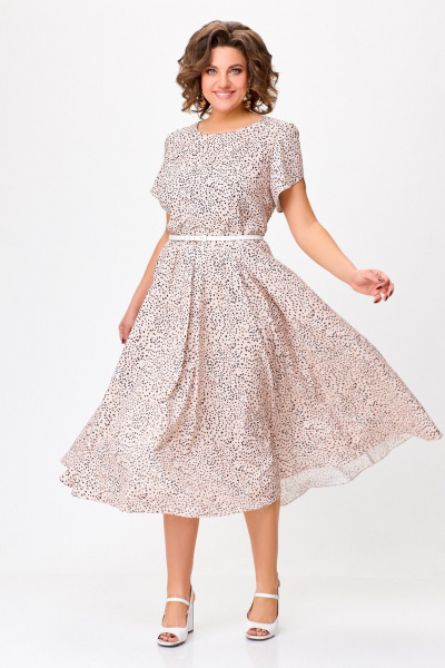 Платье А-силуэта из вискозы: с ремнем и на пуговицах Swallow 756 беж+черные_камушки - фото 5