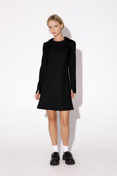 Черное мини-платье с воротовником и рукавами со сборками PiRS 4866 черный - фото 2