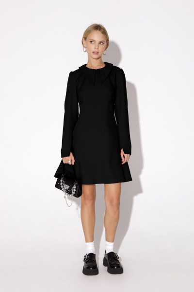 Черное мини-платье с воротовником и рукавами со сборками PiRS 4866 черный - фото 1