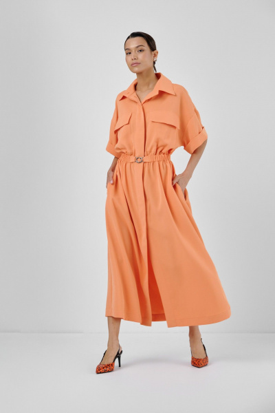 Оранжевое платье-сафари с накладными и боковыми карманами HELEN BIRCH Pl036 - фото 1