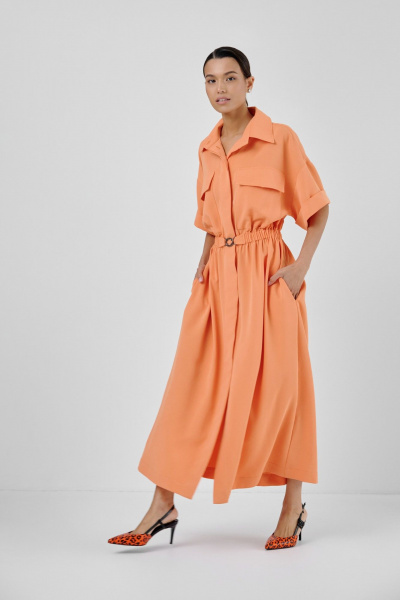Оранжевое платье-сафари с накладными и боковыми карманами HELEN BIRCH Pl036 - фото 7