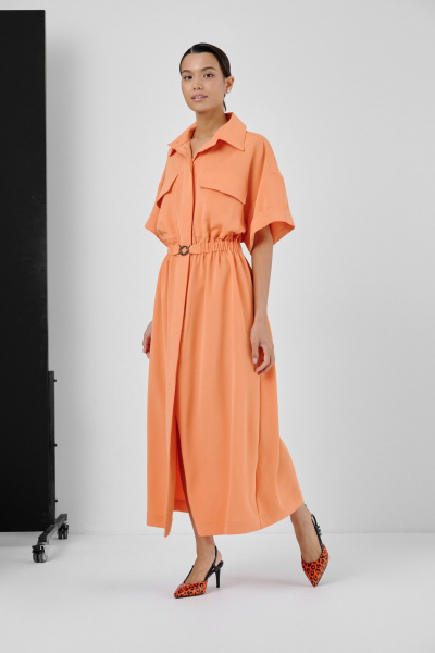 Оранжевое платье-сафари с накладными и боковыми карманами HELEN BIRCH Pl036 - фото 6