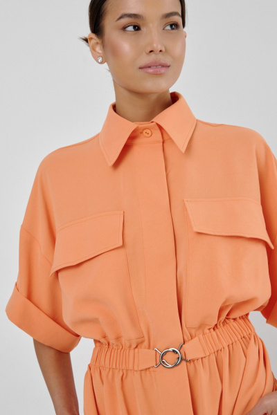 Оранжевое платье-сафари с накладными и боковыми карманами HELEN BIRCH Pl036 - фото 4