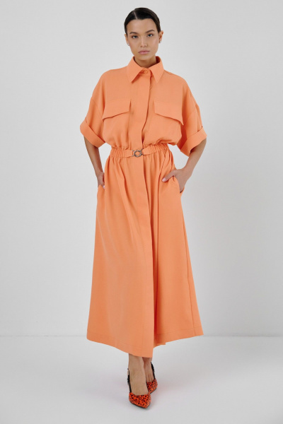 Оранжевое платье-сафари с накладными и боковыми карманами HELEN BIRCH Pl036 - фото 3