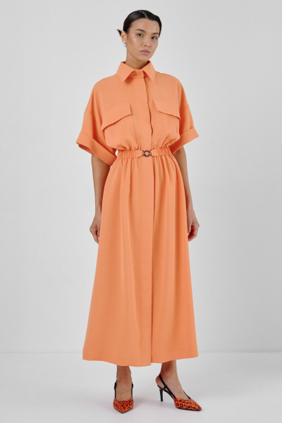 Оранжевое платье-сафари с накладными и боковыми карманами HELEN BIRCH Pl036 - фото 2