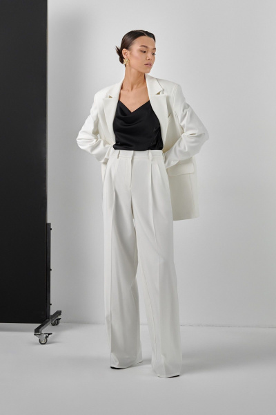 Молочные брюки с высокой посадкой и складками из костюмной ткани HELEN BIRCH В005b молочный - фото 6