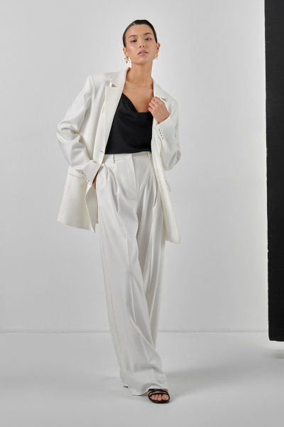 Молочные брюки с высокой посадкой и складками из костюмной ткани HELEN BIRCH В005b молочный - фото 5