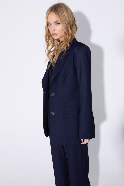 Деловой текстильный костюм-тройка из жакета, жилета и брюк PiRS 4956 темно-синий - фото 7