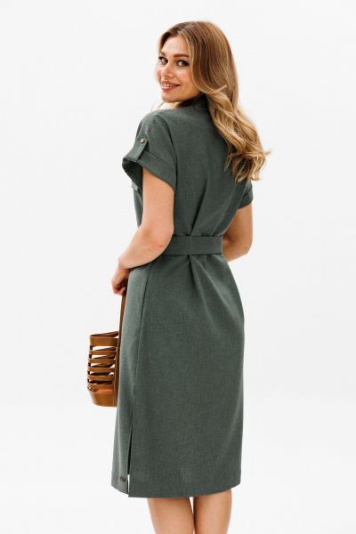 Платье прямого силуэта с разрезами и карманами AVRIL 1014-G тёмно-зелёный - фото 6