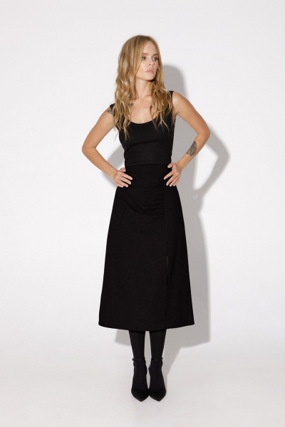 Черный костюм 2-ка из вискозы с жакетом и юбкой PiRS 4965 черный - фото 3