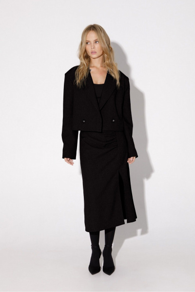 Черный костюм 2-ка из вискозы с жакетом и юбкой PiRS 4965 черный - фото 1