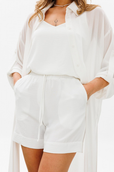 Летняя накидка, шорты и топ из полупрозрачной ткани AVRIL 3003-2 айвори - фото 7