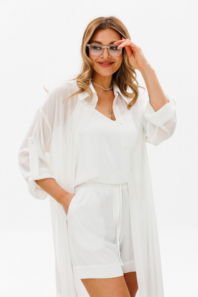 Летняя накидка, шорты и топ из полупрозрачной ткани AVRIL 3003-2 айвори - фото 6