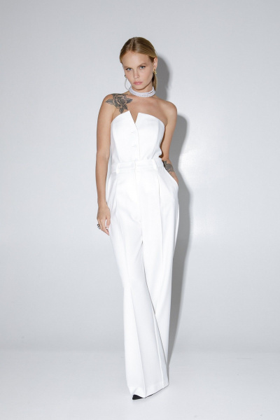 Костюм-двойка из топа-корсета и брюк-палаццо из текстиля PiRS 5023 белый - фото 1