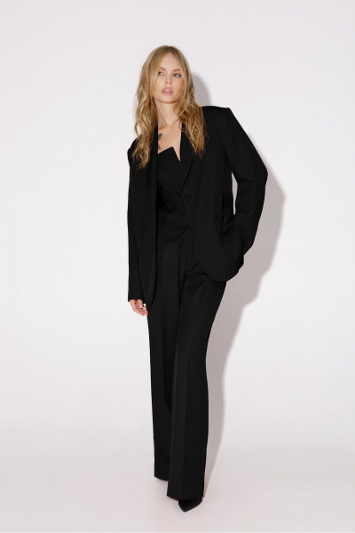 Костюм-тройка из жакета, топа-корсета и брюк со стрелками PiRS 5026 черный - фото 1