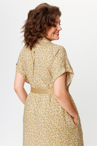 Платье рубашечного типа из вискозы с разрезом и поясом Michel chic 993/2 песок - фото 8