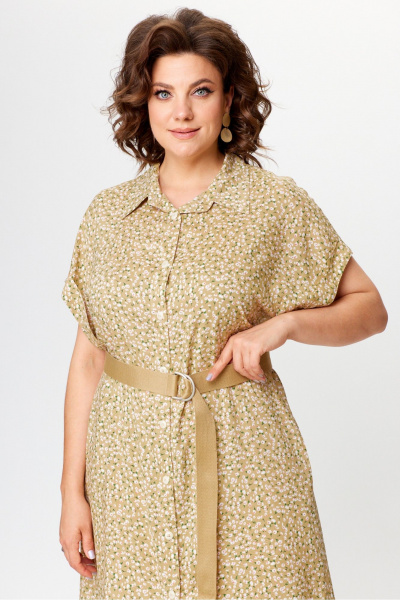 Платье рубашечного типа из вискозы с разрезом и поясом Michel chic 993/2 песок - фото 7