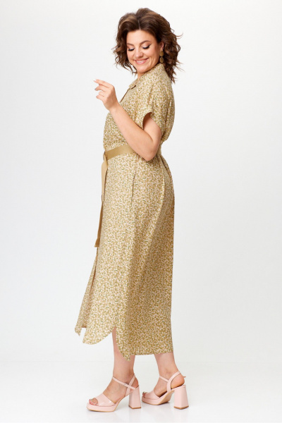 Платье рубашечного типа из вискозы с разрезом и поясом Michel chic 993/2 песок - фото 4