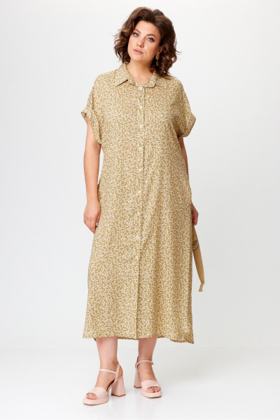 Платье рубашечного типа из вискозы с разрезом и поясом Michel chic 993/2 песок - фото 2