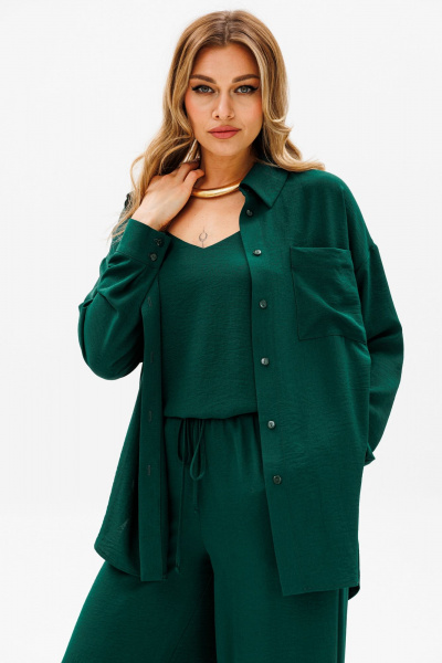 Трехпредметный летний комплект из рубашки брюк и топа AVRIL 3002-I изумрудный - фото 6