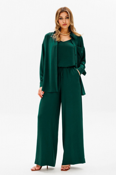 Трехпредметный летний комплект из рубашки брюк и топа AVRIL 3002-I изумрудный - фото 5