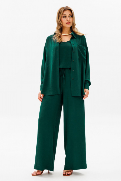 Трехпредметный летний комплект из рубашки брюк и топа AVRIL 3002-I изумрудный - фото 1