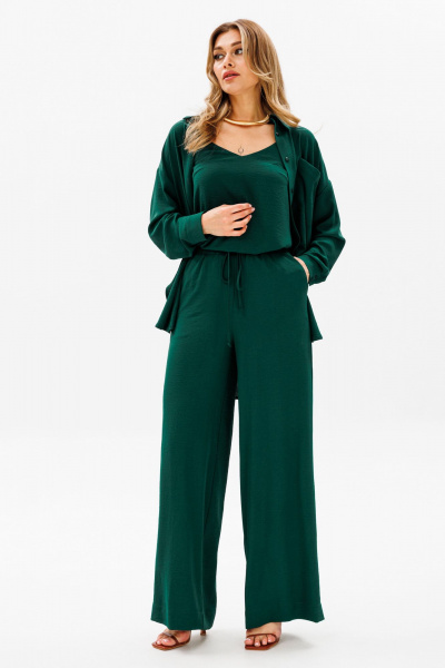 Трехпредметный летний комплект из рубашки брюк и топа AVRIL 3002-I изумрудный - фото 4