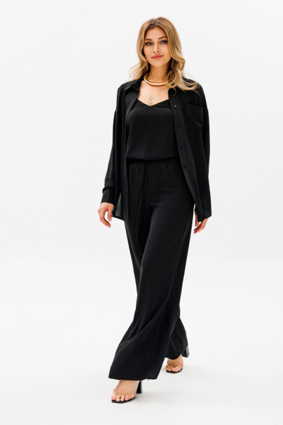 Комплект из рубашки, брюк и топа из текстиля AVRIL 3002-B чёрный - фото 8