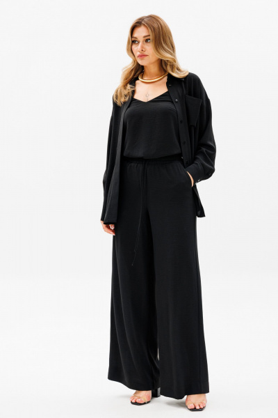 Комплект из рубашки, брюк и топа из текстиля AVRIL 3002-B чёрный - фото 6