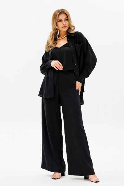 Комплект из рубашки, брюк и топа из текстиля AVRIL 3002-B чёрный - фото 5