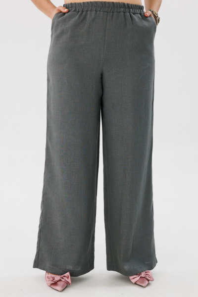 Льняной костюм блуза с рукавом летучая мышь и брюки с карманами Anelli 1465 перья+ базальтово-серый - фото 8